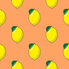 vector print lemons on a orange background, seamless print for clothes or print
