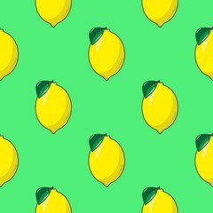 vector print lemons on a green background, seamless print for clothes or print