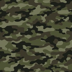 Fototapeta premium Forest camouflage background, army green vector pattern, stylish street print.