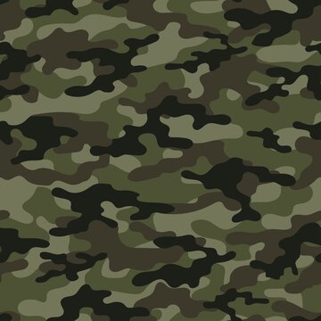 Forest camouflage background, army green vector pattern, stylish street print.