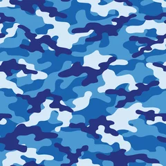 Wall murals Camouflage Abstract seamless military blue camo texture for print. Forest background. Vector