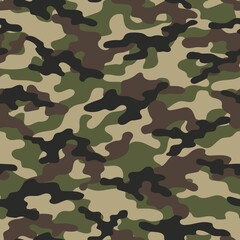 Fototapeta premium Abstract seamless military green camo texture for print. Forest background. Vector