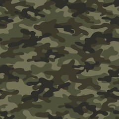 Fototapeta premium Abstract seamless green military camo texture for print. Forest background. Vector