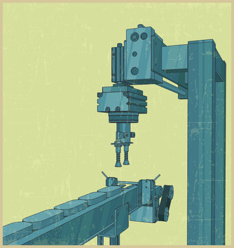 Factory robot illustration retro poster
