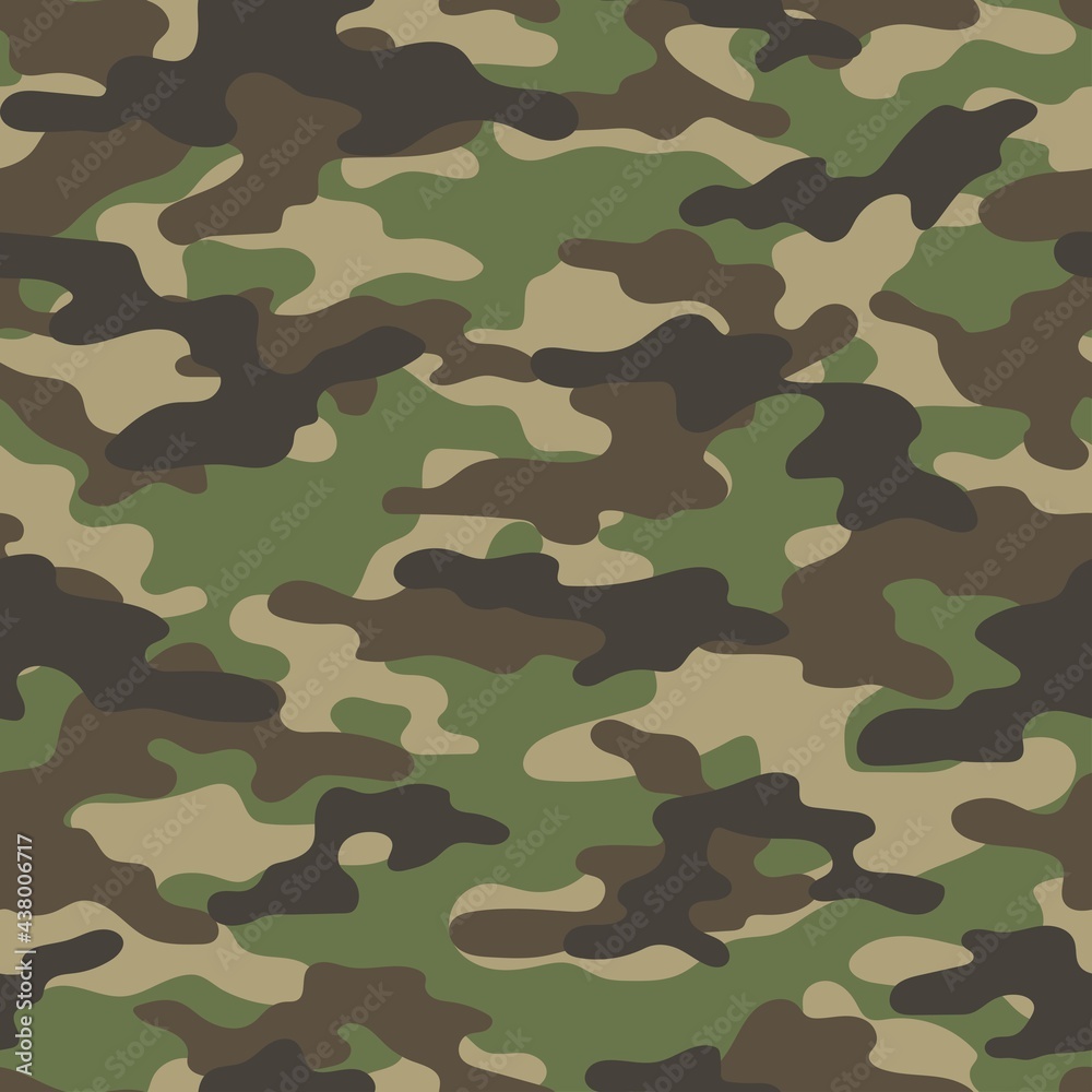 Poster Abstract camouflage seamless pattern for textiles. Army green background. Modern design.