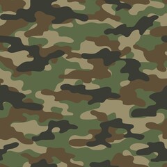Fototapeta premium Abstract camouflage green seamless pattern for textiles. Army background. Modern design.