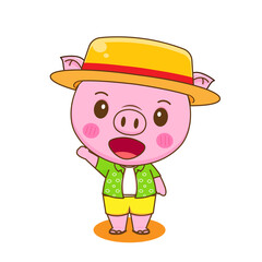 Cute pig on tropical summer cartoon design illustration