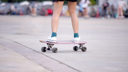 Surf Skate, extreme sport with four wheels on board sliding on street or pumptrack. Famous teenager...