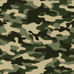 Fototapeta premium Digital camouflage seamless green pattern. Military texture. Abstract army or hunting masking ornament. Classic background. Vector design illustration.