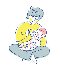 赤ちゃんにミルクを飲ませるパパ