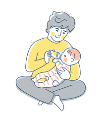 赤ちゃんにミルクを飲ませるパパ