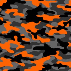 Digitaal oranje camouflage naadloos patroon. Militaire textuur. Abstract leger of jacht maskerend ornament. Klassieke achtergrond. Vector ontwerp illustratie.