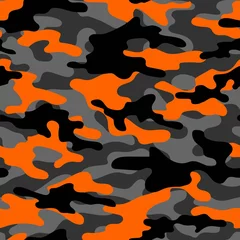 Wallpaper murals Camouflage Digital orange camouflage seamless pattern. Military texture. Abstract army or hunting masking ornament. Classic background. Vector design illustration.