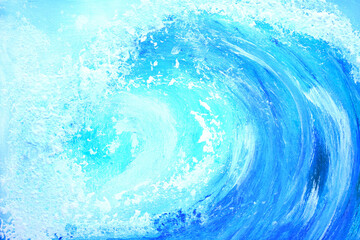 Painter paint acrylic on canvas with brush with blue on frame. Artwork as hobby or occupation for artist. Woman creates artwork by mix color and decors picture as hard copy art.