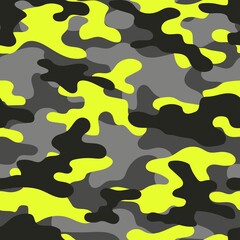 Camouflage seamless pattern.Military camo.Army yellow background.Print on clothing.Modern design.