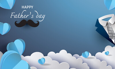 happy Father's Day black and blue background and heart gift vector illustation banner .Promotion and shopping template for dad