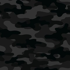 Camouflage seamless pattern. Trendy style camo, repeat print. Vector illustration. Khaki texture, military army black hunting