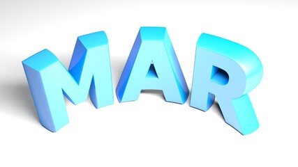 MAR for march blue on white background - 3D rendering illustration