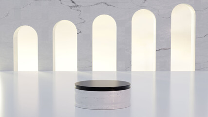 arquitetura estilo grega com marmore branco no final do dia.