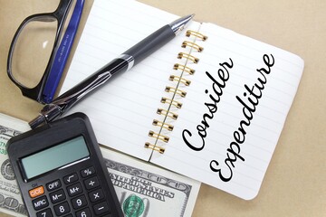 notebooks, pens, glasses and words consider expenditure