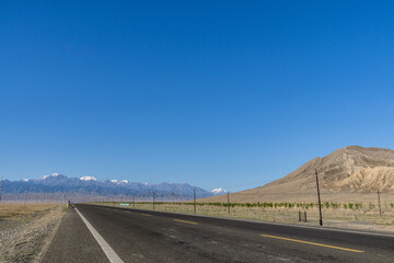 Gobi highway in Karamay, Xinjiang, China in summer