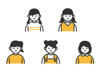 女の子の上半身イラスト素材セット