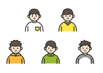 男の子の上半身イラスト素材セット
