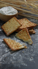 Preparation of knead dough for cracker or pastry to bake a bread. Make and knead dough.