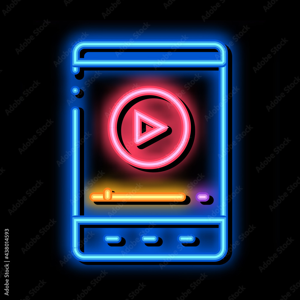 Poster music player neon light sign vector. glowing bright icon music player sign. transparent symbol illus