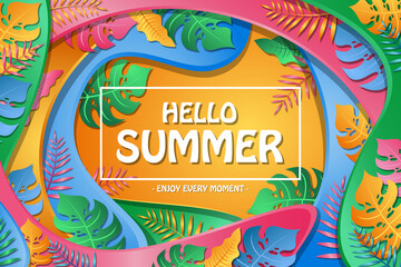 Vector illustration of summer banner, Welcoming summer on a plant background