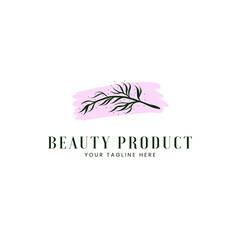 Beauty spa natural cosmetic logo with rustic branch leaf icon logo