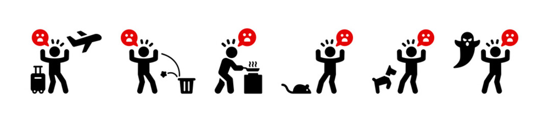 Anxiety disorder or scared icon set.