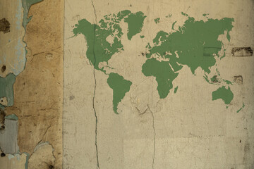 World map on vintage wall 