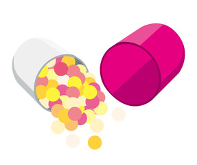 医薬品市販薬カプセルの薬のイラスト白背景　開くカプセル