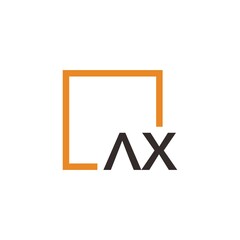 Letter AX Logo design with square frame line