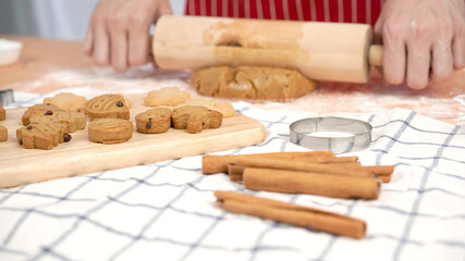 Ginger bread cookies homemade cooking for Christmas traditional dessert. Kids and family love to prepare to make dough and bake them. Then paint them with sugar paste to decor in many colors.