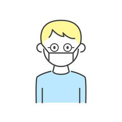 マスクをする男性　Illustration of a man wearing a mask.