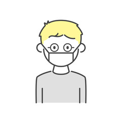 マスクをする男性　Illustration of a man wearing a mask.