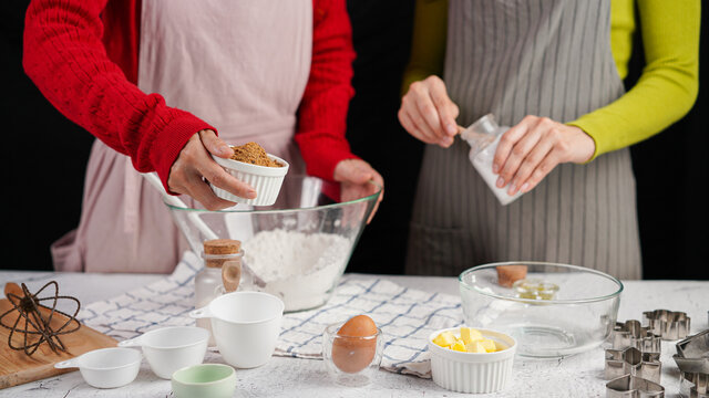 Ginger bread cookies homemade cooking for Christmas traditional dessert. Kids and family love to prepare to make dough and bake them. Then paint them with sugar paste to decor in many colors.