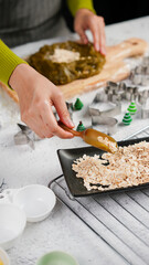 Ginger bread cookies homemade cooking for Christmas traditional dessert. Kids and family love to prepare to make dough and bake them. Then paint them with sugar paste to decor in many colors.