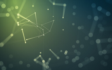 Abstract background. Molecules technology with polygonal shapes, connecting dots and lines. Connection structure. Big data visualization.