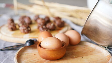 Oatmeal and banana chocolate cookies while preparation from dough to baking. Dessert recipe of pastry. Sweet homemade bake