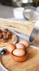 Oatmeal and banana chocolate cookies while preparation from dough to baking. Dessert recipe of pastry. Sweet homemade bake