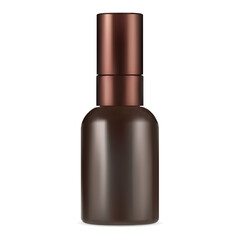 Obraz premium Brown serum bottle. Amber collagen container mockup. Essential oil cosmetic flacon with pipette. Eyedropper flask vector design for liquid parfume. Skin cosmetic vial mock up