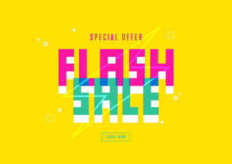 Obraz premium Trendy special offer flash sale with thunder on yellow background. banner template.