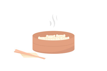 illustration of a dim sum inside a klakat made of bamboo. chopsticks. asian food. flat style. vector design