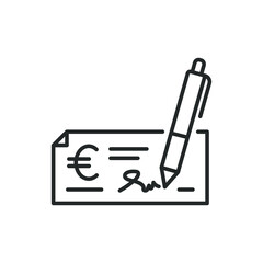 Euro cheque line icon isolated on white background. Vector illustration