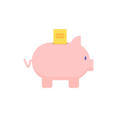 illustration of putting gold in a piggy bank. the concept of pure gold investment and saving. flat style. vector illustration design