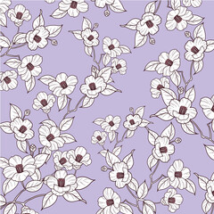 Monochrome hand-painted daisies and foliage on peach pink background vector seamless patters. Spring summer floral print
