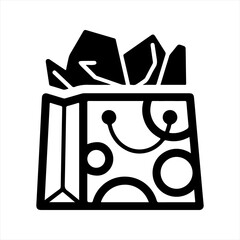 Shopping bag icon, black. Vector and glyph